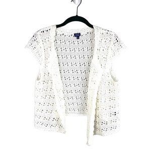 Rafaella White Open Knit Flyaway Crop Cardigan